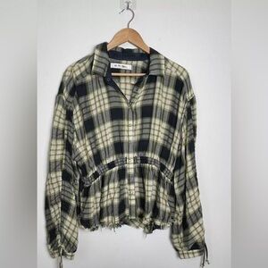 Free People Pacific Dawn Black Yellow Plaid Top Women's Size Medium